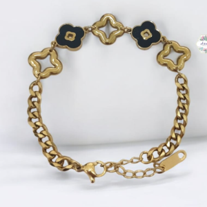 PULSERA DORADO TREBOL 3D NEGRO