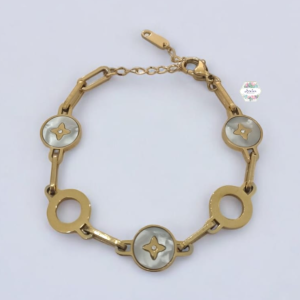 PULSERA DORADA BLANCO CIRCULAR TREBOL