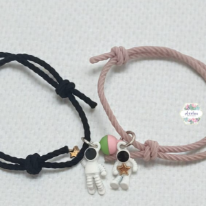 PULSERA DE PAREJA NEGRO Y ROSA BOLA VERDE ROSA