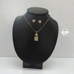COLLAR DE CANDADO Y LLAVE ARETES CORAZON