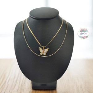 COLLAR DOBLE DE MARIPOSA BLANCO