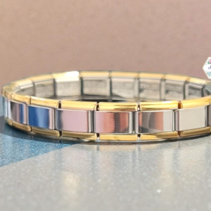 PULSERA ITALIANA LISA PLATA CON DORADO ORILLA