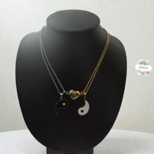 COLLAR DE PAREJA BIEN Y MAL Y CORAZON DORADO Y PLATA