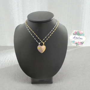 COLLAR DE AMIGAS DORADO Y PLATA COLOR MORADO ROSA