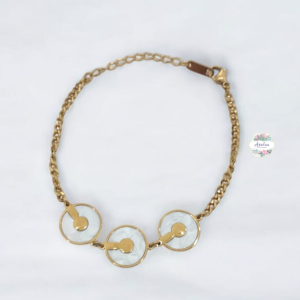 PULSERA 3 CIRCULOS BLANCOS DORADOS LISOS