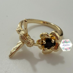 ANILLO COLIBRI FLOR NEGRO