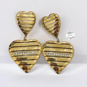 ARETES 2 CORAZON DORADO LINEA INCRUSTADA