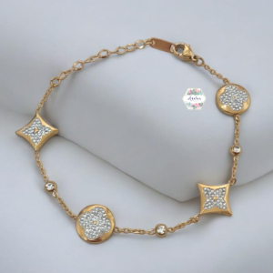 PULSERA DORADO TREBOL 4 INCRUSTADO