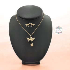 COLLAR ARETES COLIBRI NEGRO INCRUSTADO
