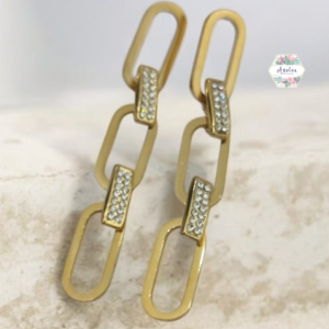 ARETE DORADO ESLABON RECTANGULO INCRUSTADO