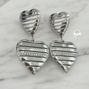 ARETES 2 CORAZON PLATA LINEA INCRUSTADA