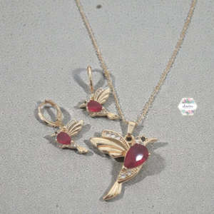 COLLAR ARETES DE COLIBRI ROJO