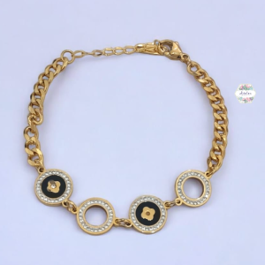 PULSERA 4 CIRCULOS NEGRO Y DORADO INCRUSTADO