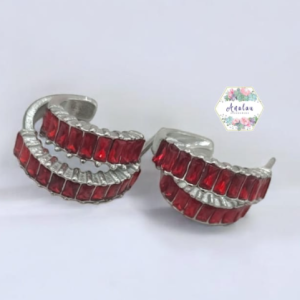 ARETE ROJO PLATA INCRUTADO 2 LINEAS