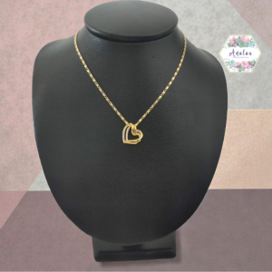COLLAR DORADO CORAZON DOBLE TORCIDO INCRUSTADO