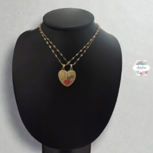 COLLAR DE PAREJA CORAZON ROJO Y DORADO