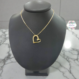 COLLAR CORAZON DORADO TORCIDO LISO Y INCRUSTADO