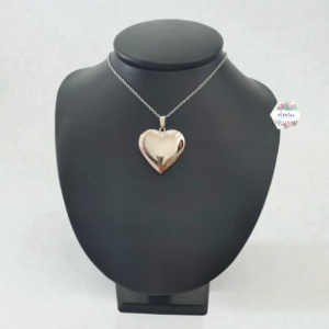 COLLAR PLATA CORAZON LISO RELICARIO MED
