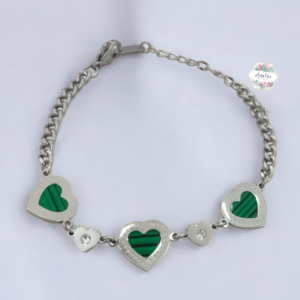 PULSERA CORAZONES PLATA VERDES 3 2 PEQ