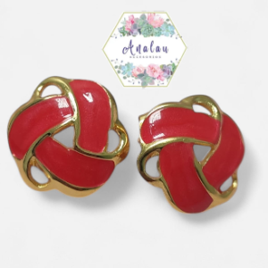 ARETES ROJOS CON DORADO DE FORMA ABSTRACTA