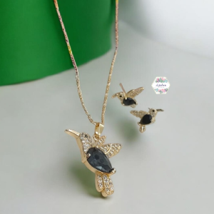 COLLAR AZUL DE COLIBRI CON ARETES