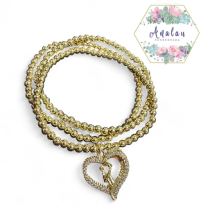 COLLAR DORADO CON DIJE DE CORAZON CON FIGURAS DE MAMA E HIJA