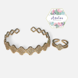 PULSERA Y ANILLO DE TREBOL BRILLOSO