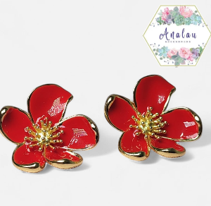 ARETES DE FLOR ROJOS CON CENTRO DORADO