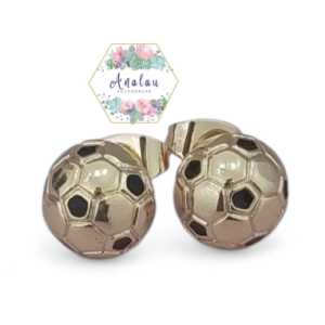 ARETES DE BALON DORADOS CON NEGRO