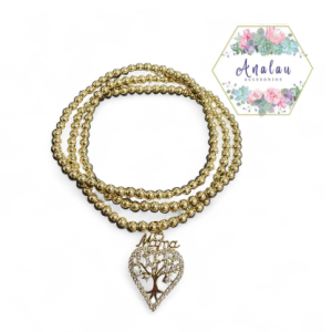 COLLAR DE DORADO CON CORAZON CON ARBOL Y DICIENDO MAMA DORADA BRILLOSO