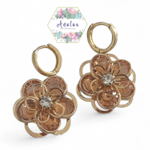 ARETES ARRACADAS DE FLOR COLOR MELON BRILLANTE