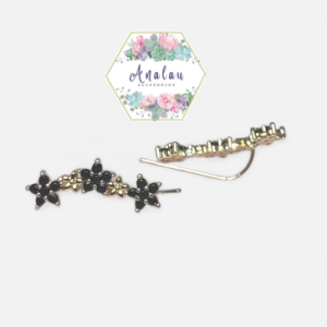 ARETE DE FLORES NERAS CON DORADO