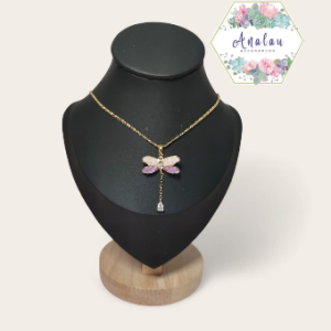 COLLAR DE MARIPOSA MORADA CON ROSA