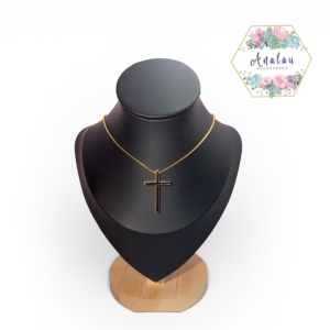 COLLAR DE CRUZ DORADO NEGRO LISO