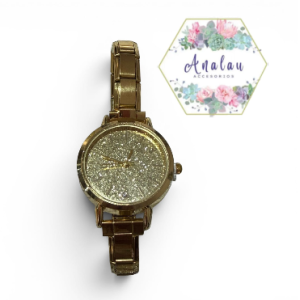 RELOJ CENTRO BRILLOSO DE PULSERA ITALIANAA DORADO