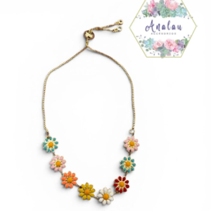 PULSERA DORADA DE FLORES DE COLORES