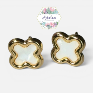 ARETE DORADO BLANCO TREBOL