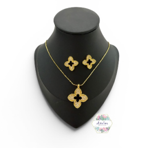 COLLAR Y ARETES DE TREBOL BRILLOSOS
