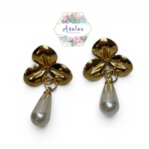 ARETE 3 PETALOS Y PERLA DE GOTA