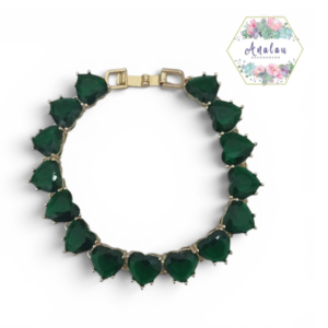 PULSERA VERDE ESMERALDA CORAZONES