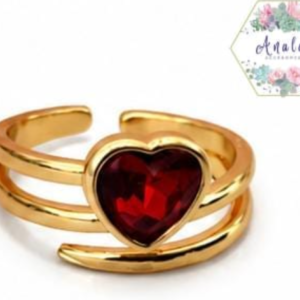 ANILLO CORAZON ROJO DORADO 3 LINEAS
