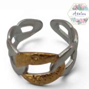 ANILLO DE ESLABON GRUESO 1 DORADO Y PLATA