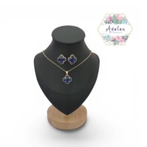 COLLAR ARETES TRANSPARENTES AZUL