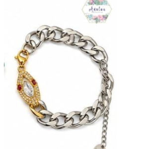 PULSERA SERPIENTE PLATA CON DORADO OJO ROJO