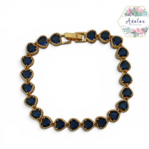 PULSERA DE CORAZON AZUL MARINO DORADO
