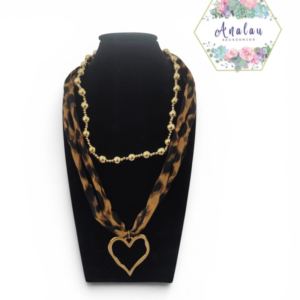 COLLAR DOBLE PERLAS DORADO LEOPARDO Y CORAZON