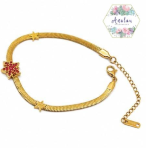 PULSERA PLANCAH DORADO ETSRELLA ROJO Y 2 LISAS