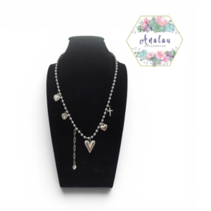 COLLAR PLATA CORAZONES 1 CRUZ