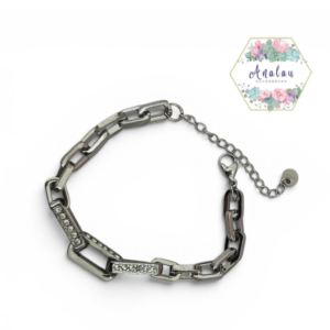 PULSERA PLATA ESLABON CUADRADO 3 INCRUSTADOS