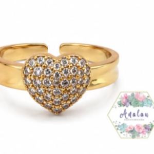 ANILLO CORAZON DORADO TODO INCRUSTADO